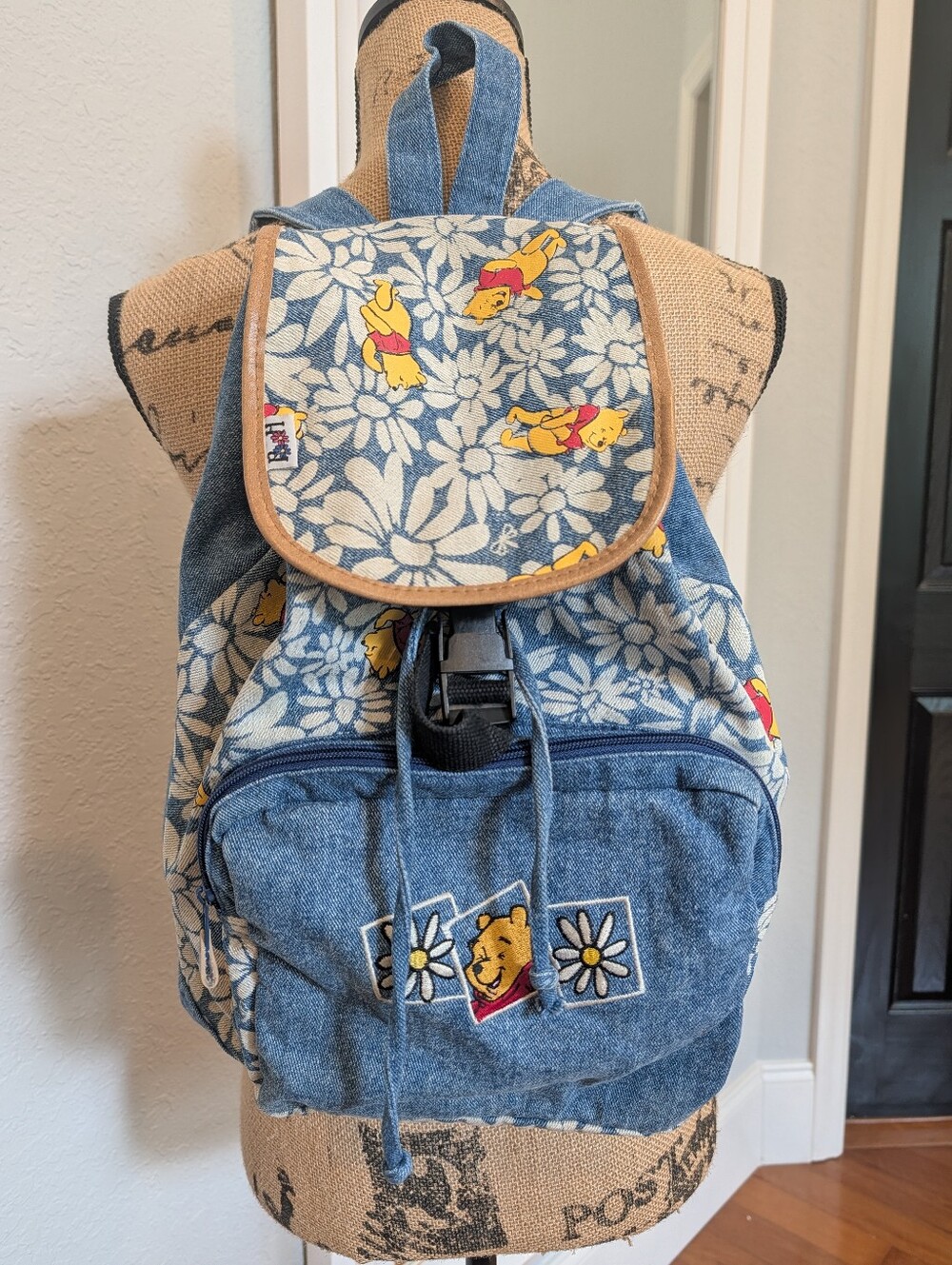 Vintage 1990s Disney Winnie the Pooh Bear Denim Backpack